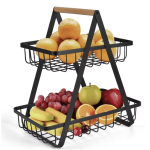 Cos metalic stil organizator fructe legume cu 2 niveluri NEGRU
