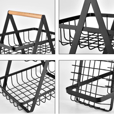 Cos metalic stil organizator fructe legume cu 2 niveluri NEGRU