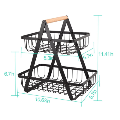 Cos metalic stil organizator fructe legume cu 2 niveluri NEGRU
