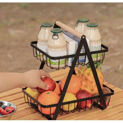 Cos metalic stil organizator fructe legume cu 2 niveluri NEGRU