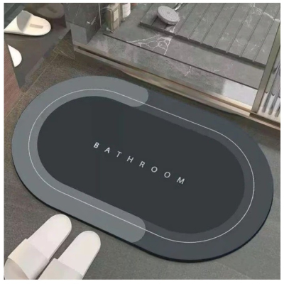 Covor de Baie GRI Antiderapant si Absorbant Model Bathroom Oval 58 x 78 cm