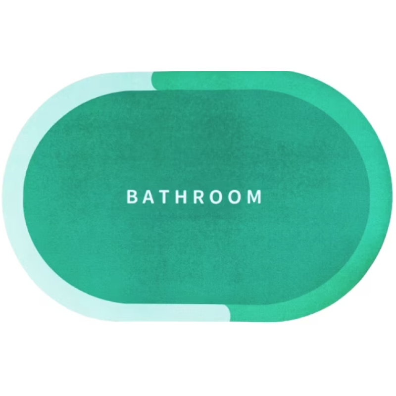 Covoras oval pentru baie model Bathroom absorbant si antiderapant verde 58x40cm