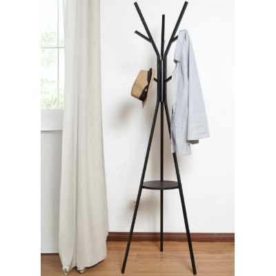 Cuier haine cu suport din lemn pentru accesorii 9 carlige otel carbon 180 x 45 cm