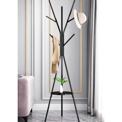 Cuier haine cu suport din lemn pentru accesorii 9 carlige otel carbon 180 x 45 cm