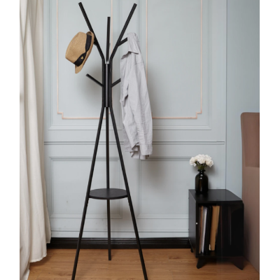 Cuier haine cu suport din lemn pentru accesorii 9 carlige otel carbon 180 x 45 cm