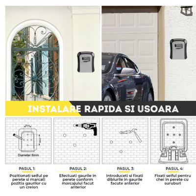 Cutie cu cifru pentru depozitare chei montare pe perete Regim Hotelier plastic colorat