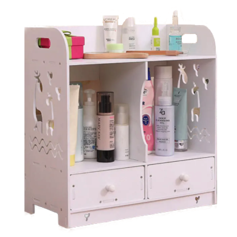 Cutie de depozitare cosmetice cu 2 sertare Alb