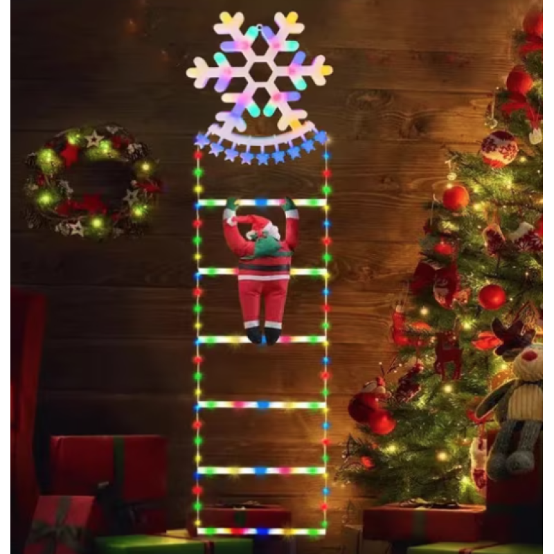 Decoratiune Scara lui Mos Craciun luminoasa Led multicolor 25x160 cu model Fulg de Nea