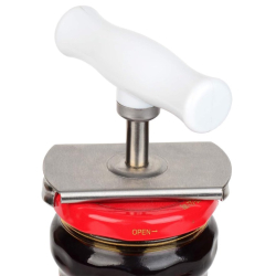 Deschizator de borcane si sticle cu Prindere Capac si Maner Alb / Inox