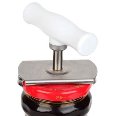 Deschizator de borcane si sticle cu Prindere Capac si Maner Alb / Inox