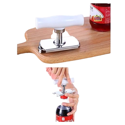 Deschizator de borcane si sticle cu Prindere Capac si Maner Alb / Inox