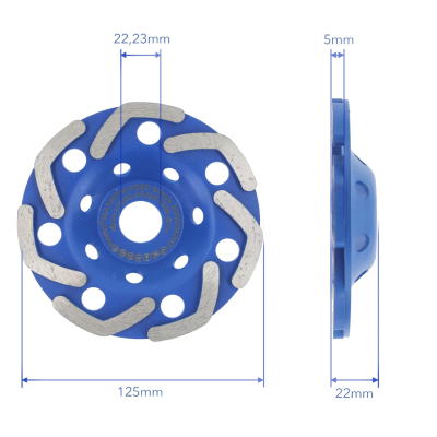 Disc Diamantat ALBASTRU 125 Mm cu segmenti GRI pentru Slefuire Beton Mozaic Suprafete Dure