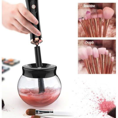 Dispozitiv curatare pensule machiaj cu uscator automat functie rotativa