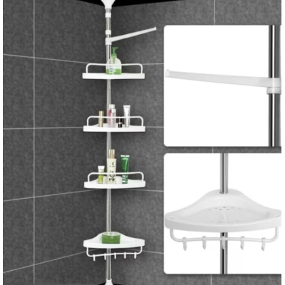 Etajera colt pentru baie si dus 4 rafturi inaltime reglabila montare pe colt pana la 320 cm