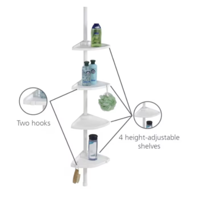 Etajera colt pentru baie si dus 4 rafturi inaltime reglabila montare pe colt pana la 320 cm