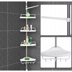 Etajera colt pentru baie si dus, 4 rafturi montare pe colt / Etajera telescopica 100-260 cm