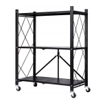 Etajera cu 3 polite mobila Depozitare bucatarie pliabila pe roti Neagra