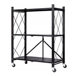 Etajera cu 3 polite mobila Depozitare bucatarie pliabila pe roti Neagra