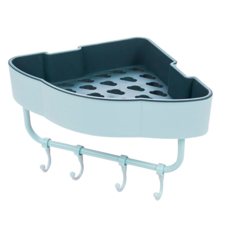 Etajera de colt pentru baie bucatarie cu ventuze sau lipici albastru