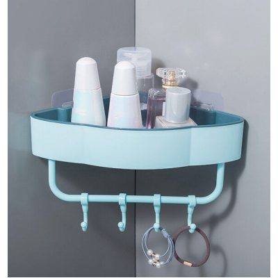 Etajera de colt pentru baie bucatarie cu ventuze sau lipici albastru