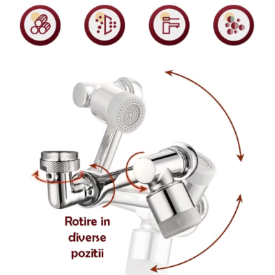 Extensie rotativa pentru robinet cu multiple moduri de curgere a apei