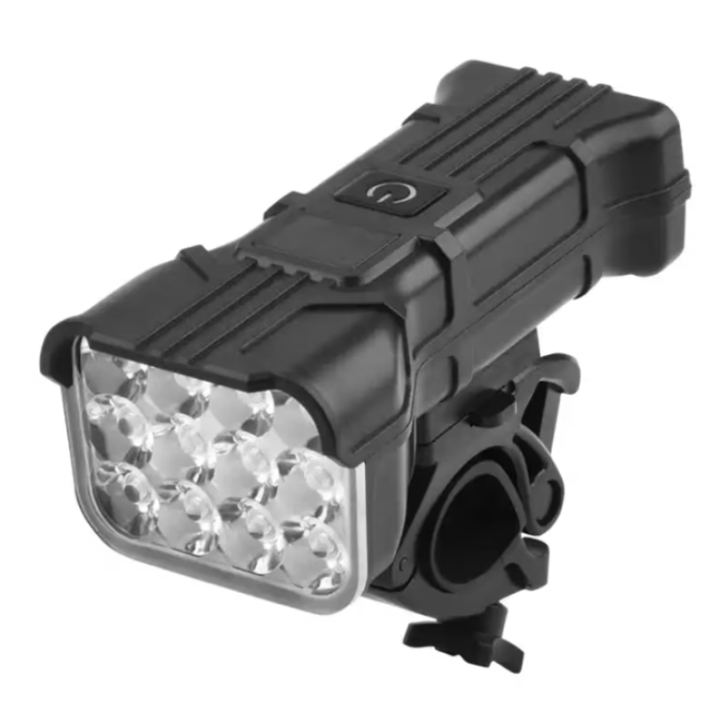 Far LED pentru bicicleta 12 leduri claxon 120 decibeli 5 moduri de iluminare afisaj baterie 4000 lumeni