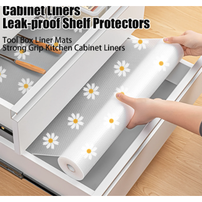 Folie de protectie pentru rafturi 45 x 300cm cu floricele albe