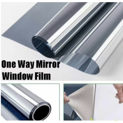 Folie Reflexiva protectie Geamuri montare pe interior cu efect de oglinda si protectie solara UV Argintie 45 x 300 cm