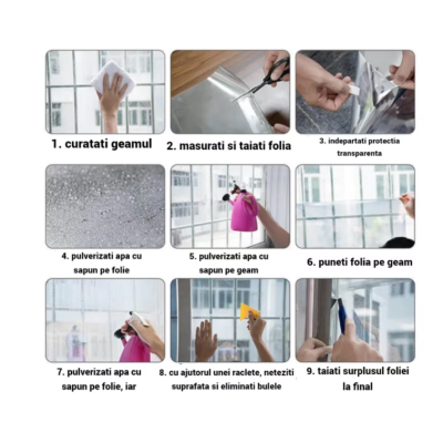 Folie Reflexiva protectie Geamuri montare pe interior si protectie solara UV NEAGRA 45 x 300 cm