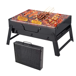 Gratar portabil tip valiza pentru gradina camping plaja din metal negru 27cmx35cmx23cm