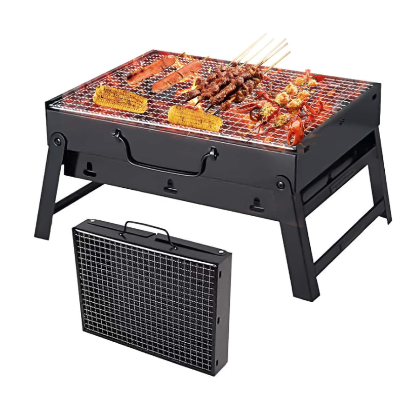 Gratar portabil tip valiza pentru gradina camping plaja din metal negru 27cmx35cmx23cm