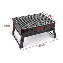 Gratar portabil tip valiza pentru gradina camping plaja din metal negru 27cmx35cmx23cm