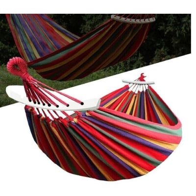 Hamac de gradina pentru o persoana multicolor 190x80 cm cu bara lemn 40 cm