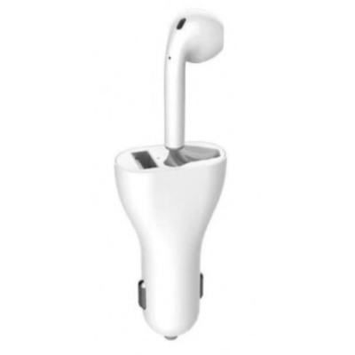 Incarcator auto cu casca wireless inclusa conectare bluetooth Alb
