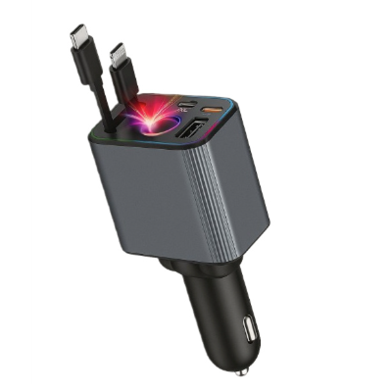 Incarcator auto multifunctional 4 in 1 ZTB A26 cabluri retractabile si iluminare LED