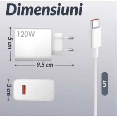 Incarcator de priza 120W inclus cablu 6A USB la USB C transfer date si incarcare