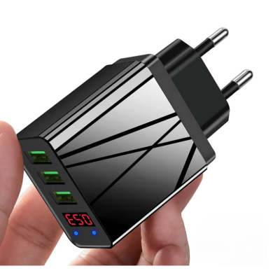 Incarcator PRIZA 3 USB cu DISPLAY LED Inteligent negru Adaptor 220V