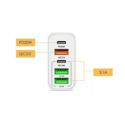 Incarcator priza 65W cu 3 porturi USB 2 porturi PD/Type C incarcare rapida