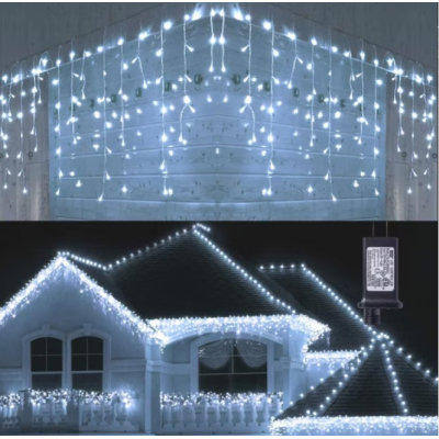 Instalatie 12 metri ALB RECE 300 LED tip turturi franjuri