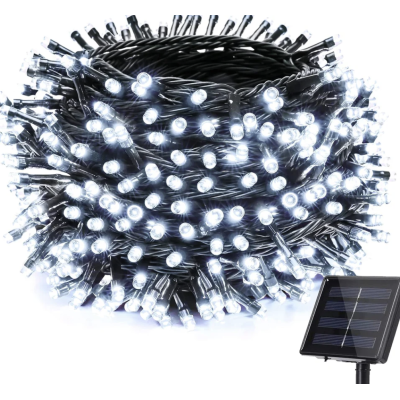 Instalatie solara 1000 LED de 100 metri cu telecomanda pentru exterior ALB RECE HS