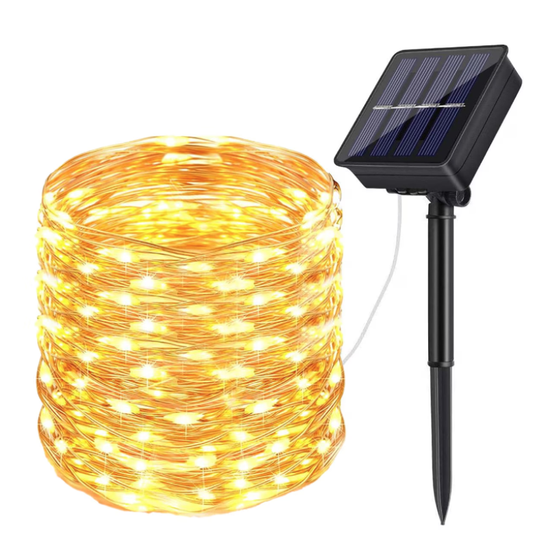 Instalatie solara 30 metri cu 300 LED fir CUPRU telecomanda ALB CALD 1500 21