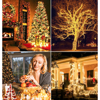 Instalatie solara 30 metri cu 300 LED fir CUPRU telecomanda ALB CALD 1500 21