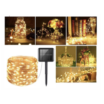 Instalatie solara 30 metri cu 300 LED fir CUPRU telecomanda ALB CALD 1500 21