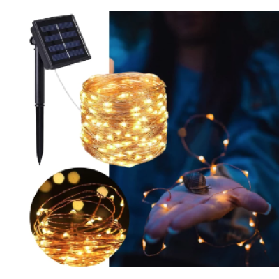 Instalatie solara 30 metri cu 300 LED fir CUPRU telecomanda ALB CALD 1500 21