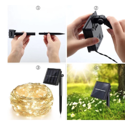 Instalatie solara 30 metri cu 300 LED fir CUPRU telecomanda ALB CALD 1500 21