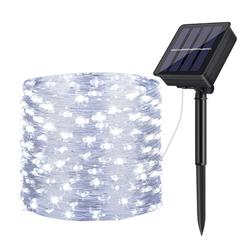Instalatie solara 30 metri cu 300 LED fir CUPRU telecomanda ALB RECE 1500 21