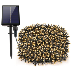 Instalatie solara 500 LED de 50 metri cu telecomanda pentru exterior ALB CALD HS