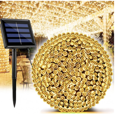 Instalatie solara 500 LED de 50 metri cu telecomanda pentru exterior ALB CALD HS