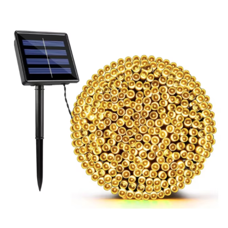 Instalatie solara decorativa lungime 30 metri cu 300 LED ALB CALD
