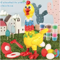 Jucarie interactiva cu plastilina Puiul amuzant cu pene colorate